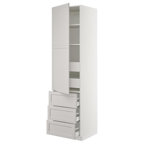 SEKTION / MAXIMERA Gabinete alto+puerta/3 frnt/5 cjn, blanco/Lerhyttan gris claro, 24x24x90 "