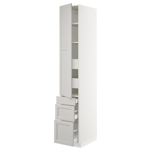 SEKTION / MAXIMERA Gabinete alto+puerta/3 frnt/5 cjn, blanco/Lerhyttan gris claro, 15x24x90 "