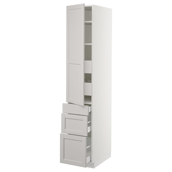 SEKTION / MAXIMERA Gabinete alto+puerta/3 frnt/5 cjn, blanco/Lerhyttan gris claro, 15x24x80 "