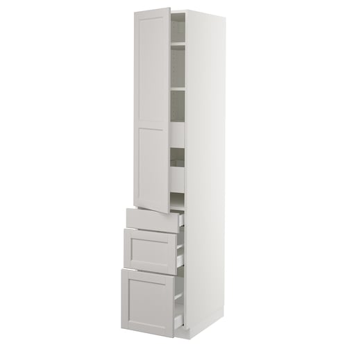 SEKTION / MAXIMERA Gabinete alto+puerta/3 frnt/5 cjn, blanco/Lerhyttan gris claro, 15x24x80 "
