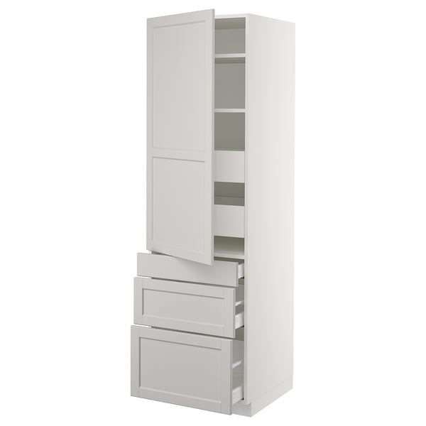 SEKTION / MAXIMERA Gabinete alto+puerta/3 frnt/5 cjn, blanco/Lerhyttan gris claro, 24x24x80 "