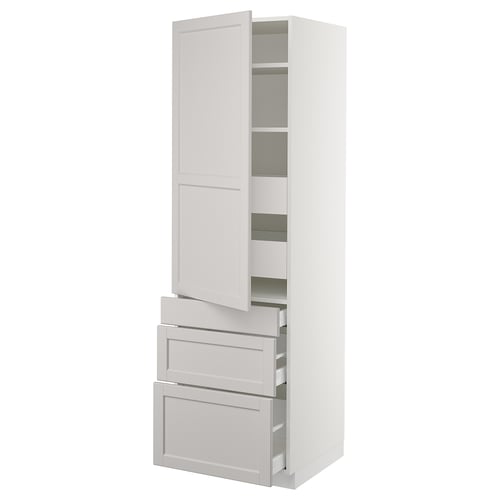 SEKTION / MAXIMERA Gabinete alto+puerta/3 frnt/5 cjn, blanco/Lerhyttan gris claro, 24x24x80 "