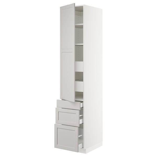 SEKTION / MAXIMERA Gabinete alto+puerta/3 frnt/5 cjn, blanco/Lerhyttan gris claro, 18x24x90 "