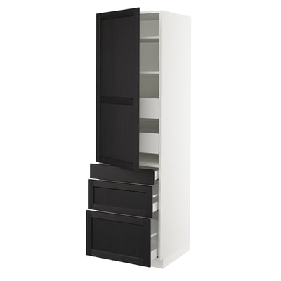 SEKTION / MAXIMERA Gabinete alto+puerta/3 frnt/5 cjn, blanco/Lerhyttan teñido en negro, 24x24x80 "