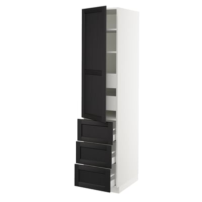 SEKTION / MAXIMERA Gabinete alto+puerta/3 frnt/5 cjn, blanco/Lerhyttan teñido en negro, 18x24x80 "