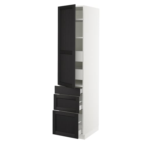 SEKTION / MAXIMERA Gabinete alto+puerta/3 frnt/5 cjn, blanco/Lerhyttan teñido en negro, 18x24x80 "