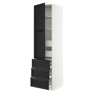 SEKTION / MAXIMERA Gabinete alto+puerta/3 frnt/5 cjn, blanco/Lerhyttan teñido en negro, 24x24x90 "