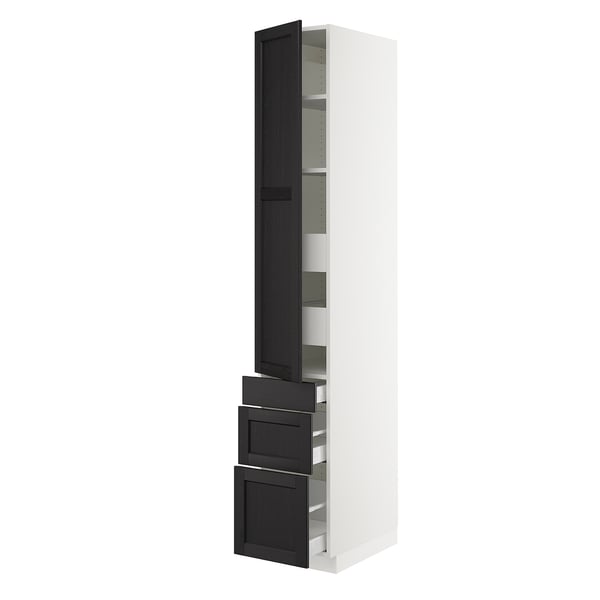 SEKTION / MAXIMERA Gabinete alto+puerta/3 frnt/5 cjn, blanco/Lerhyttan teñido en negro, 15x24x90 "