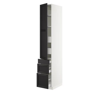 SEKTION / MAXIMERA Gabinete alto+puerta/3 frnt/5 cjn, blanco/Lerhyttan teñido en negro, 15x24x90 "