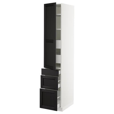 SEKTION / MAXIMERA Gabinete alto+puerta/3 frnt/5 cjn, blanco/Lerhyttan teñido en negro, 15x24x80 "