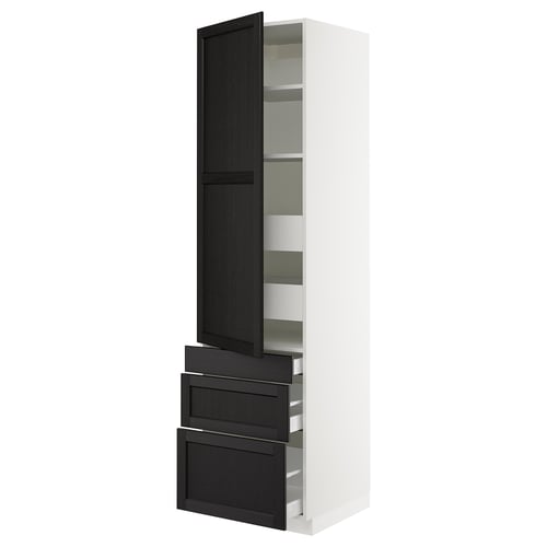 SEKTION / MAXIMERA Gabinete alto+puerta/3 frnt/5 cjn, blanco/Lerhyttan teñido en negro, 24x24x90 "