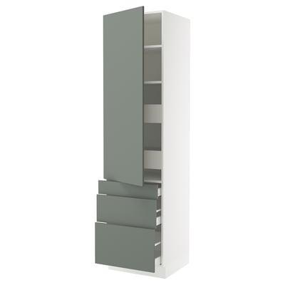 SEKTION / MAXIMERA Gabinete alto+puerta/3 frnt/5 cjn, blanco/Nickebo verde grisáceo mate, 24x24x90 "