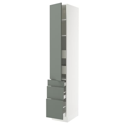 SEKTION / MAXIMERA Gabinete alto+puerta/3 frnt/5 cjn, blanco/Nickebo verde grisáceo mate, 15x24x90 "