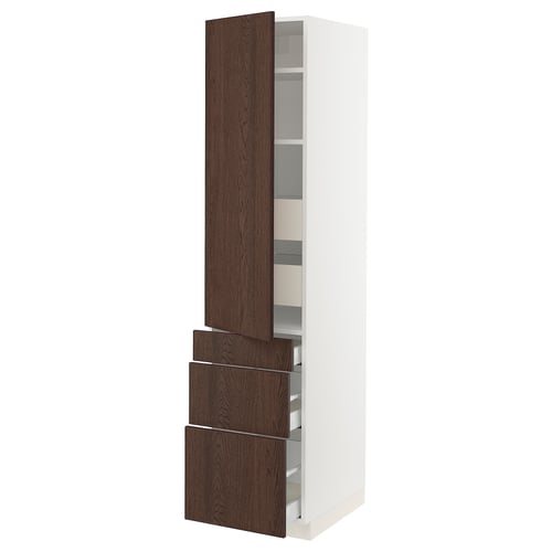 SEKTION / MAXIMERA Gabinete alto+puerta/3 frnt/5 cjn, blanco/Sinarp marrón, 18x24x80 "