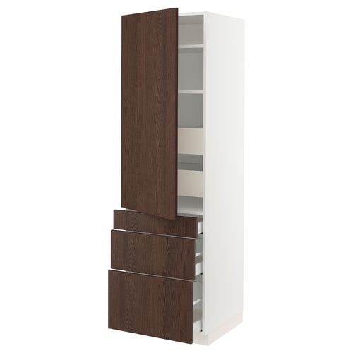 SEKTION / MAXIMERA Gabinete alto+puerta/3 frnt/5 cjn, blanco/Sinarp marrón, 24x24x80 "