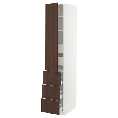 SEKTION / MAXIMERA Gabinete alto+puerta/3 frnt/5 cjn, blanco/Sinarp marrón, 15x24x80 "