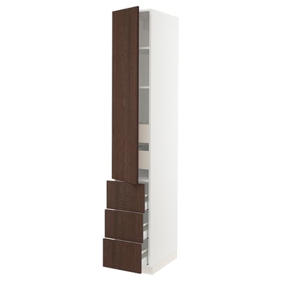 SEKTION / MAXIMERA Gabinete alto+puerta/3 frnt/5 cjn, blanco/Sinarp marrón, 15x24x90 "