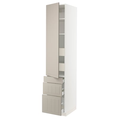 SEKTION / MAXIMERA Gabinete alto+puerta/3 frnt/5 cjn, blanco/Stensund beige, 18x24x90 "