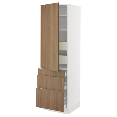 SEKTION / MAXIMERA Gabinete alto+puerta/3 frnt/5 cjn, blanco/Tistorp efecto nogal marrón, 24x24x80 "