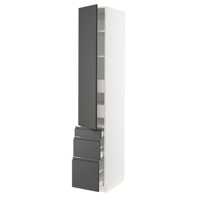 SEKTION / MAXIMERA Gabinete alto+puerta/3 frnt/5 cjn, blanco/Voxtorp gris oscuro, 15x24x90 "