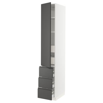 SEKTION / MAXIMERA Gabinete alto+puerta/3 frnt/5 cjn, blanco/Voxtorp gris oscuro, 15x24x90 "