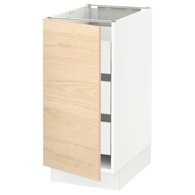 SEKTION / MAXIMERA Gabinete bajo+1 puerta/3 cajones, blanco/Askersund efecto de fresno claro, 15x24x30 "