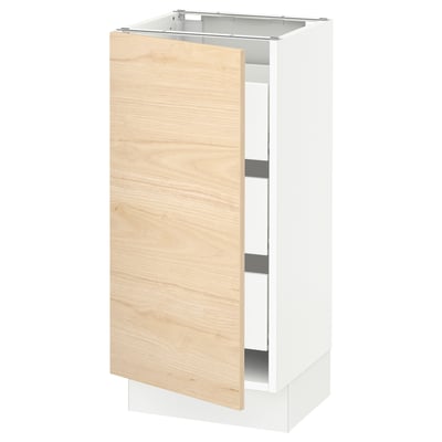 SEKTION / MAXIMERA Gabinete bajo+1 puerta/3 cajones, blanco/Askersund efecto de fresno claro, 15x15x30 "