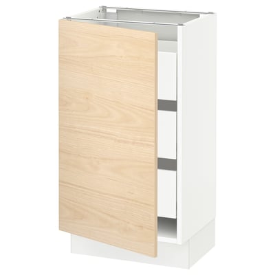 SEKTION / MAXIMERA Gabinete bajo+1 puerta/3 cajones, blanco/Askersund efecto de fresno claro, 18x15x30 "