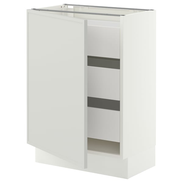 SEKTION / MAXIMERA Gabinete bajo+1 puerta/3 cajones, blanco/Aspudden gris claro, 24x15x30 "