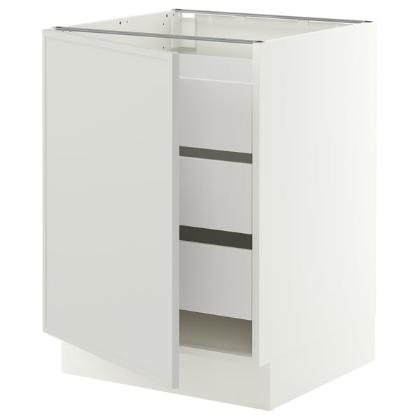 SEKTION / MAXIMERA Gabinete bajo+1 puerta/3 cajones, blanco/Aspudden gris claro, 24x24x30 "