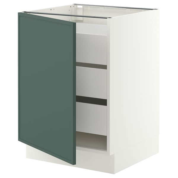 SEKTION / MAXIMERA Gabinete bajo+1 puerta/3 cajones, blanco/Aspudden gris verdoso oscuro, 24x24x30 "