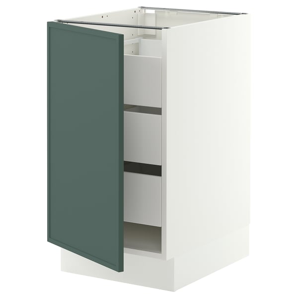 SEKTION / MAXIMERA Gabinete bajo+1 puerta/3 cajones, blanco/Aspudden gris verdoso oscuro, 18x24x30 "
