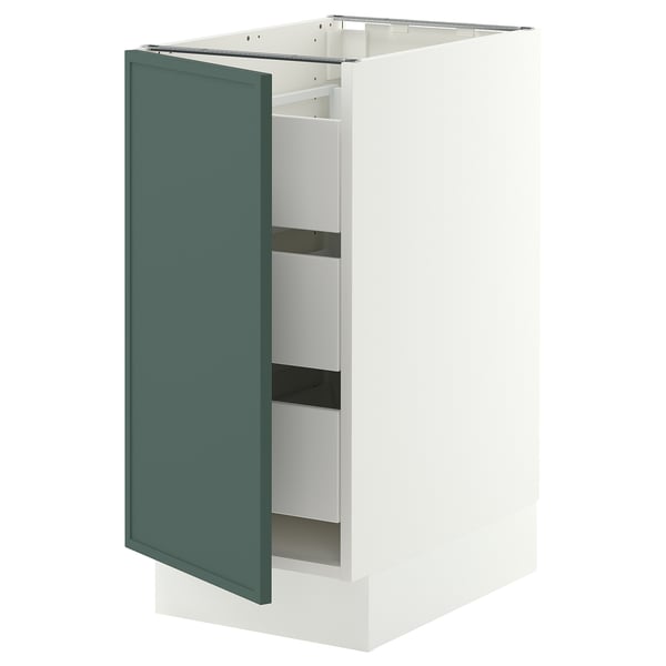 SEKTION / MAXIMERA Gabinete bajo+1 puerta/3 cajones, blanco/Aspudden gris verdoso oscuro, 15x24x30 "