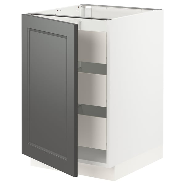 SEKTION / MAXIMERA Gabinete bajo+1 puerta/3 cajones, blanco/Axstad gris oscuro, 21x24x30 "