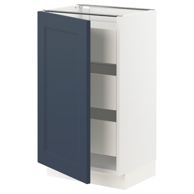 SEKTION / MAXIMERA Gabinete bajo+1 puerta/3 cajones, blanco Axstad/mate azul, 18x15x30 "