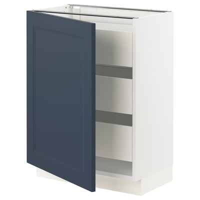 SEKTION / MAXIMERA Gabinete bajo+1 puerta/3 cajones, blanco Axstad/mate azul, 24x15x30 "