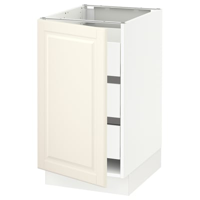 SEKTION / MAXIMERA Gabinete bajo+1 puerta/3 cajones, blanco/Bodbyn color hueso, 18x24x30 "