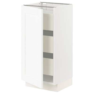 SEKTION / MAXIMERA Gabinete bajo+1 puerta/3 cajones, blanco Enköping/blanco efecto madera, 15x15x30 "