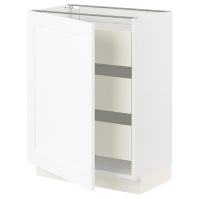 SEKTION / MAXIMERA Gabinete bajo+1 puerta/3 cajones, blanco Enköping/blanco efecto madera, 24x15x30 "