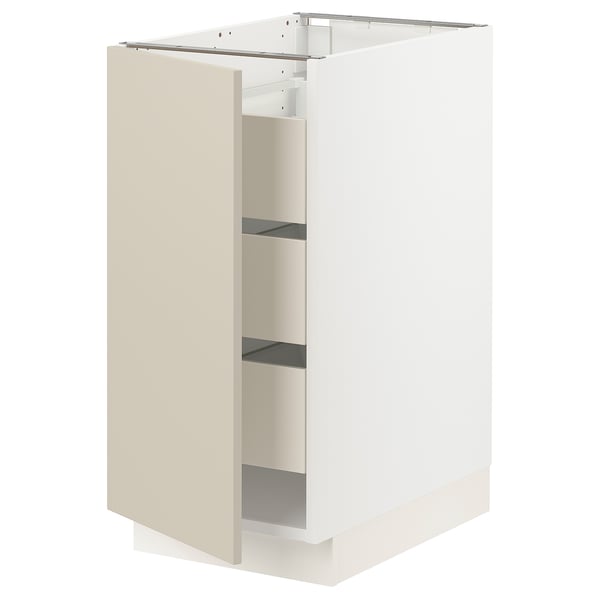 SEKTION / MAXIMERA Gabinete bajo+1 puerta/3 cajones, blanco/Havstorp beige, 15x24x30 "