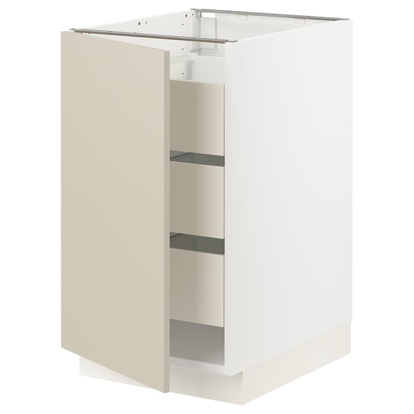 SEKTION / MAXIMERA Gabinete bajo+1 puerta/3 cajones, blanco/Havstorp beige, 18x24x30 "