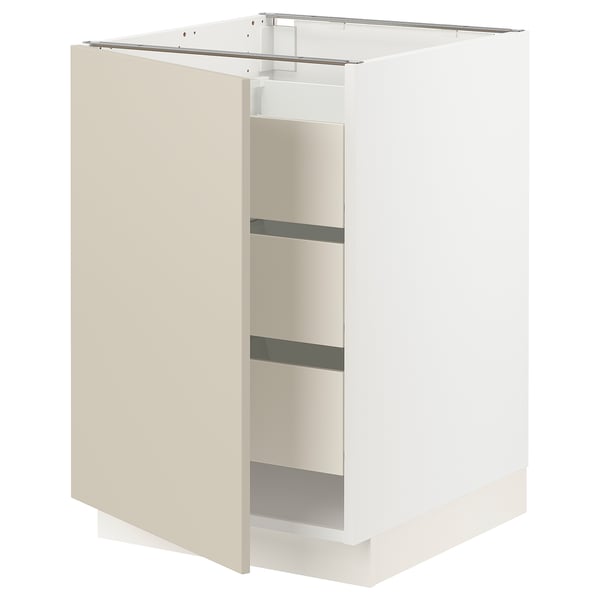 SEKTION / MAXIMERA Gabinete bajo+1 puerta/3 cajones, blanco/Havstorp beige, 21x24x30 "