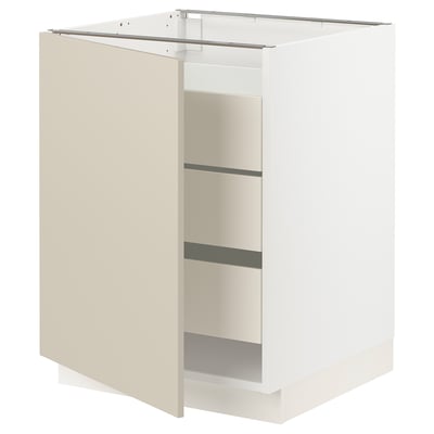 SEKTION / MAXIMERA Gabinete bajo+1 puerta/3 cajones, blanco/Havstorp beige, 24x24x30 "