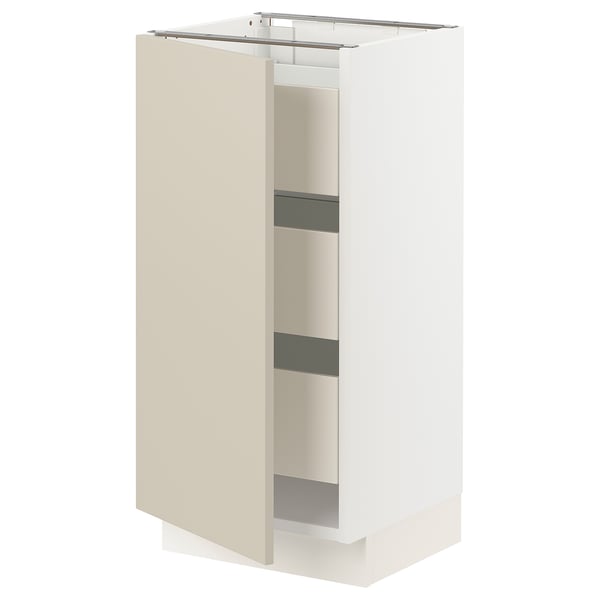 SEKTION / MAXIMERA Gabinete bajo+1 puerta/3 cajones, blanco/Havstorp beige, 15x15x30 "