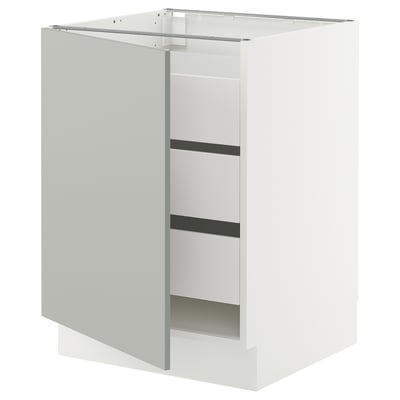 SEKTION / MAXIMERA Gabinete bajo+1 puerta/3 cajones, blanco/Havstorp gris claro, 24x24x30 "