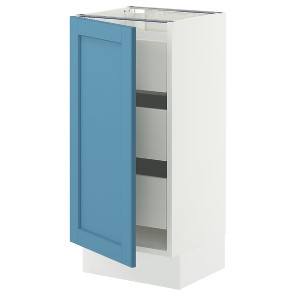 SEKTION / MAXIMERA Gabinete bajo+1 puerta/3 cajones, blanco/Lerhyttan azul, 15x15x30 "