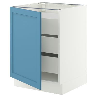 SEKTION / MAXIMERA Gabinete bajo+1 puerta/3 cajones, blanco/Lerhyttan azul, 24x24x30 "