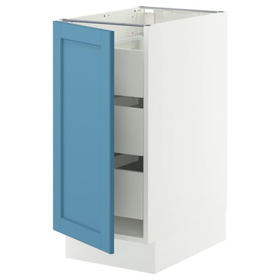 SEKTION / MAXIMERA Gabinete bajo+1 puerta/3 cajones, blanco/Lerhyttan azul, 15x24x30 "