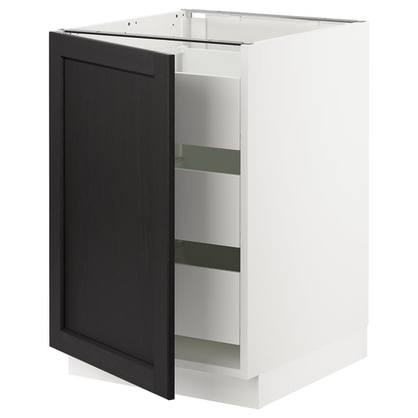 SEKTION / MAXIMERA Gabinete bajo+1 puerta/3 cajones, blanco/Lerhyttan teñido en negro, 21x24x30 "