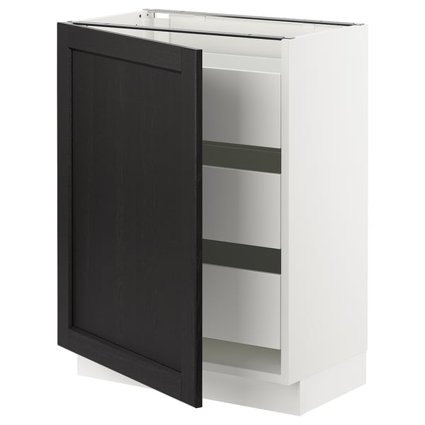 SEKTION / MAXIMERA Gabinete bajo+1 puerta/3 cajones, blanco/Lerhyttan teñido en negro, 24x15x30 "